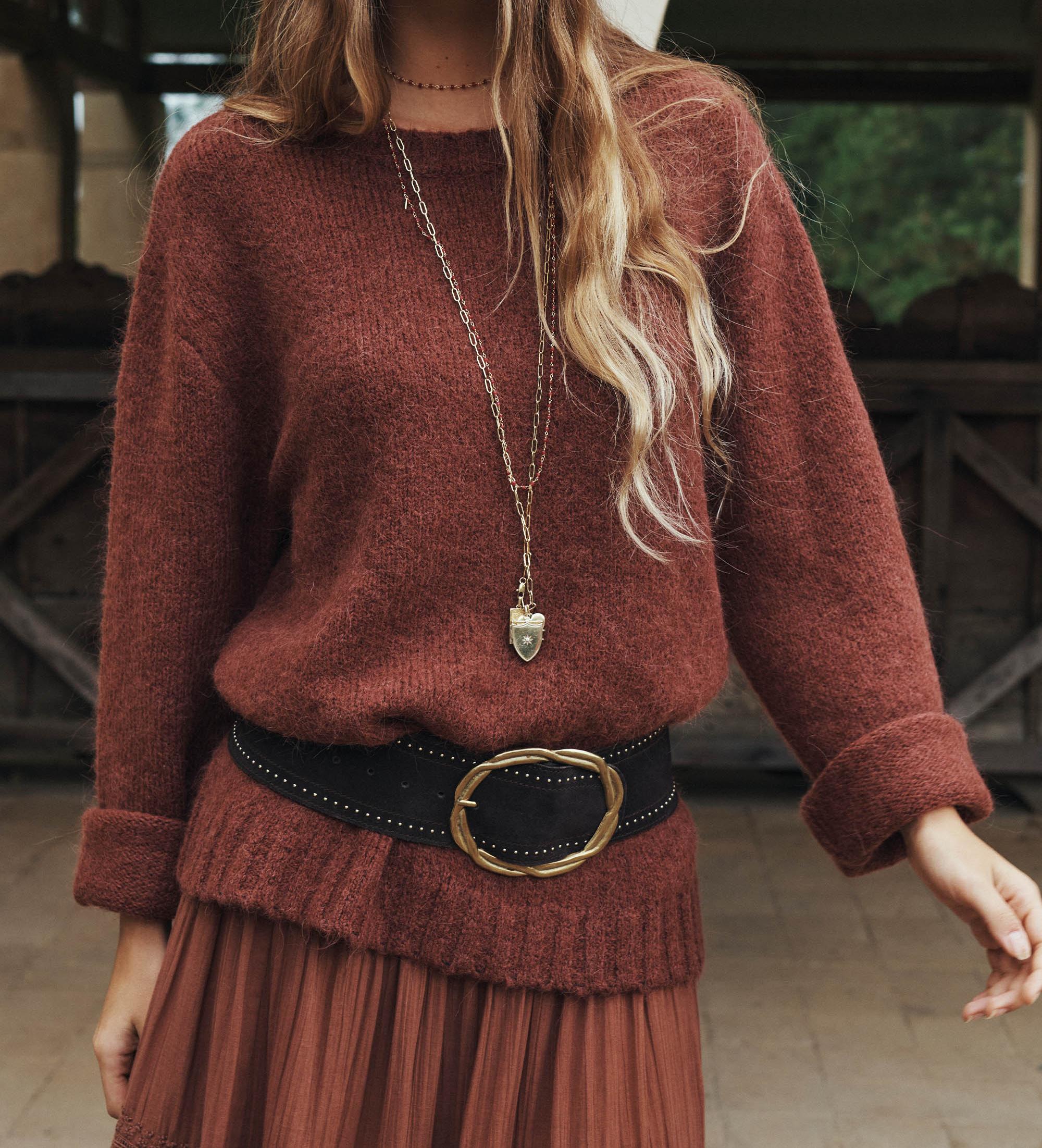 Relaxed Crew Neck Long Sleeve Alpaca Wool Blend Sweater