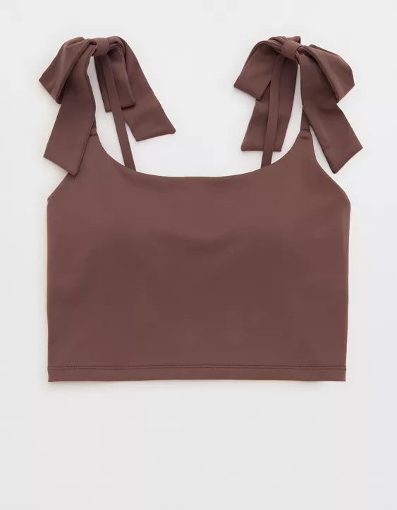 Bow Strap Square Neck Longline Sports Bra