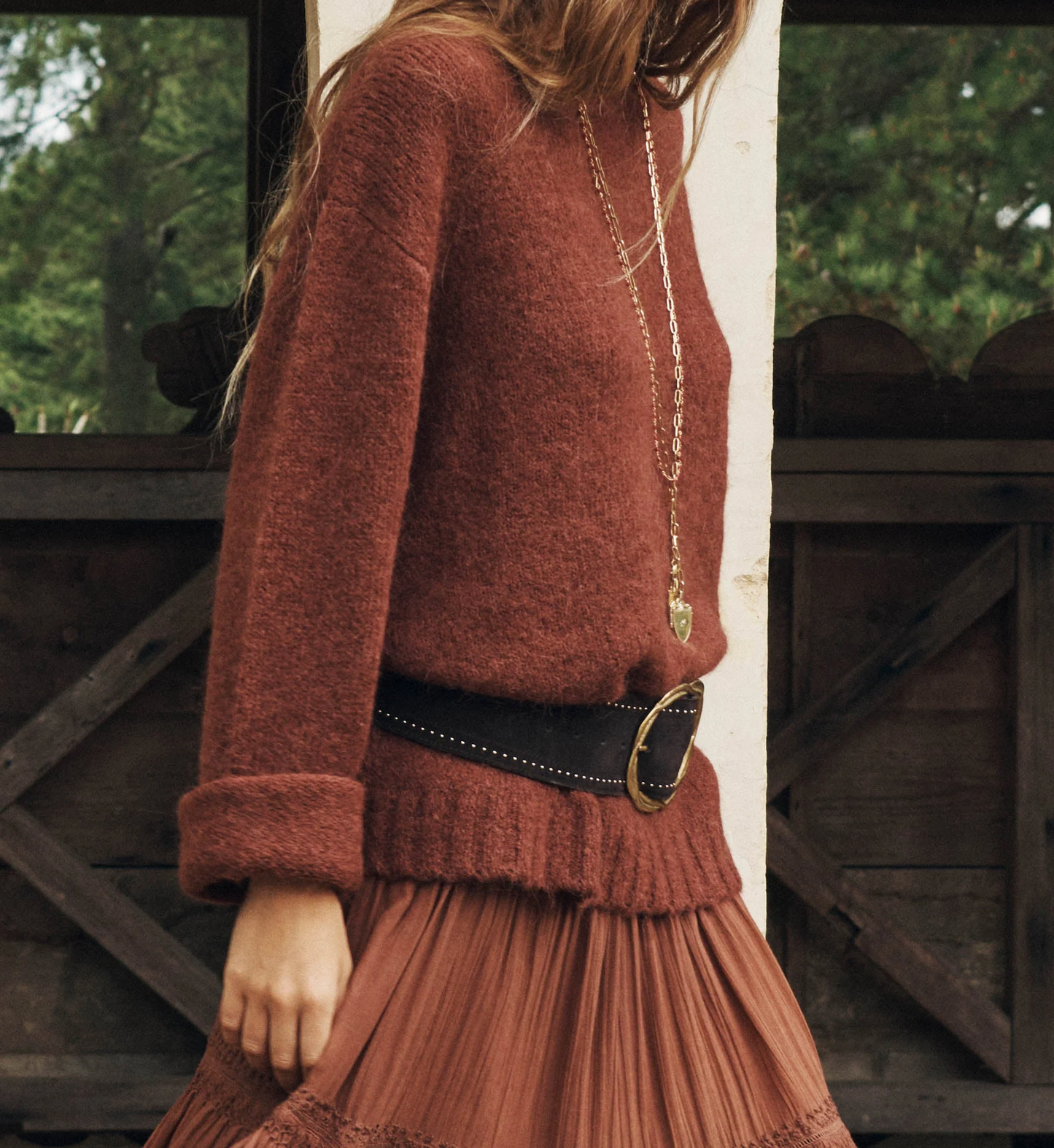 Relaxed Crew Neck Long Sleeve Alpaca Wool Blend Sweater