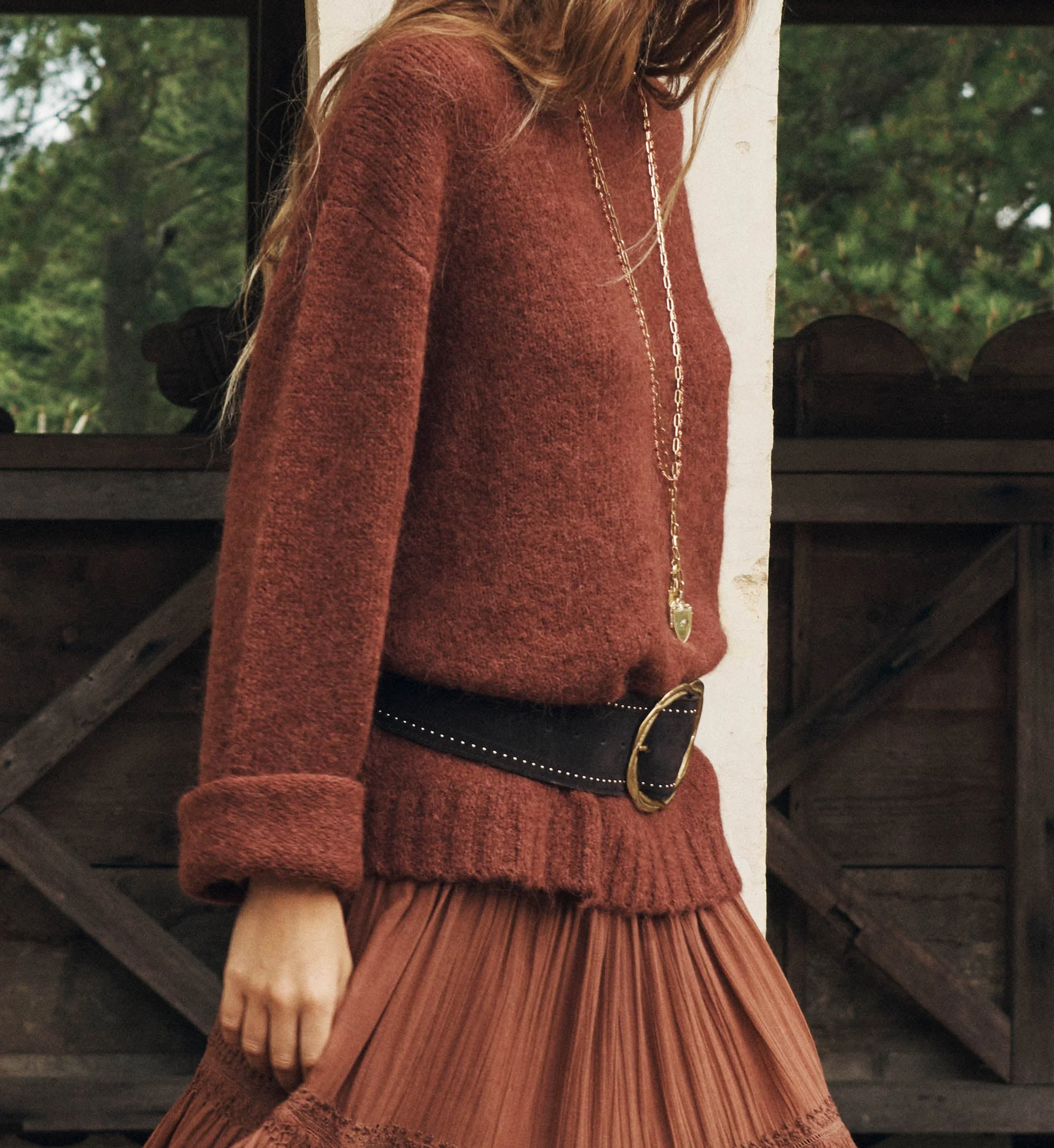 Relaxed Crew Neck Long Sleeve Alpaca Wool Blend Sweater