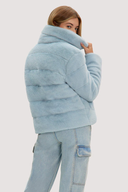 High Collar Zip Up Cropped Quilted Furry Jacket