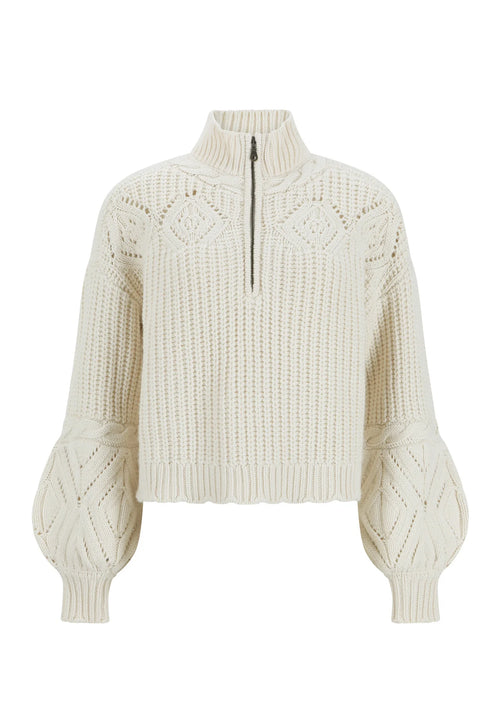 Half Zip High Collar Cable Knit Cropped Sweater