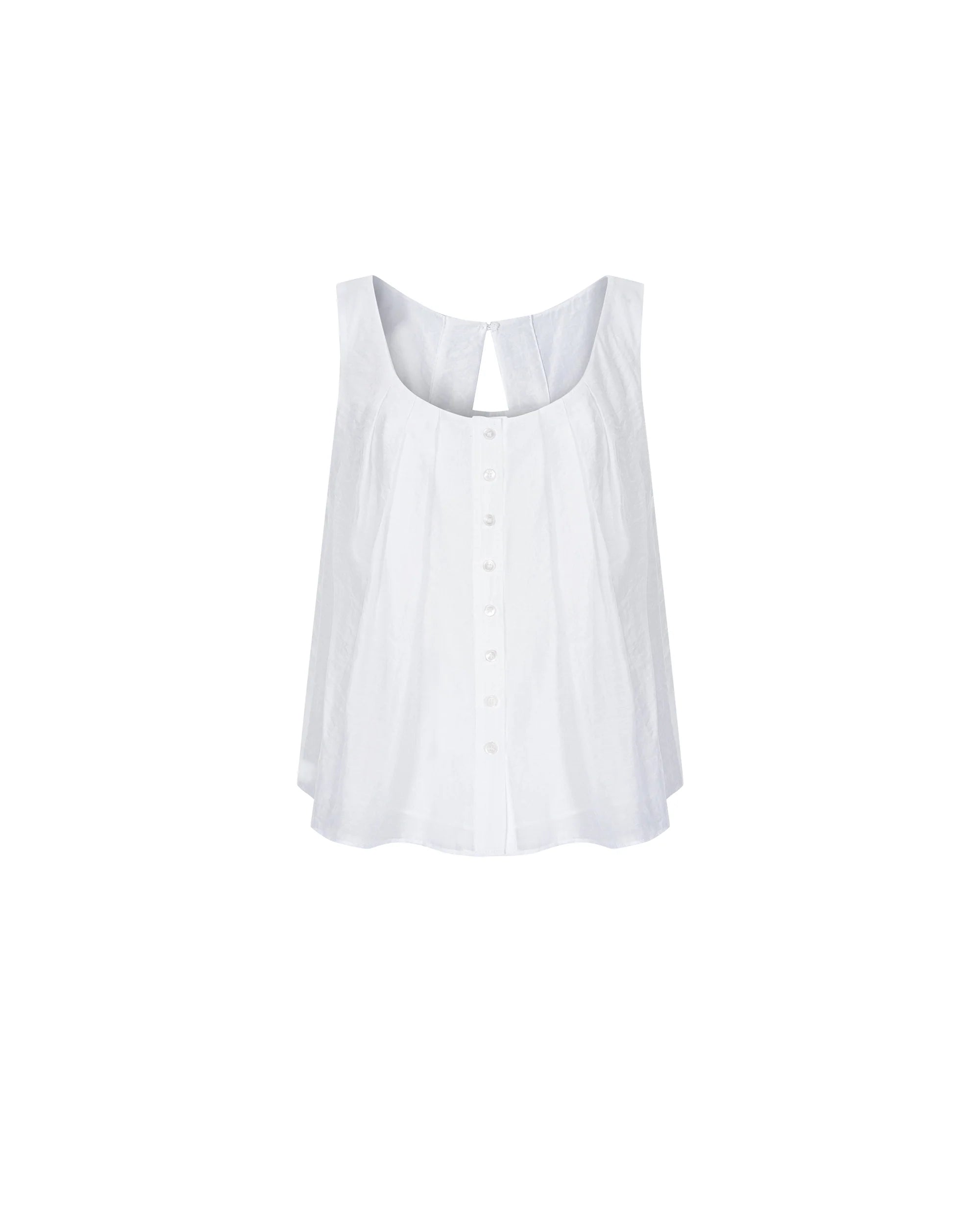 Pleated Front Sleeveless Button Down Tank Top