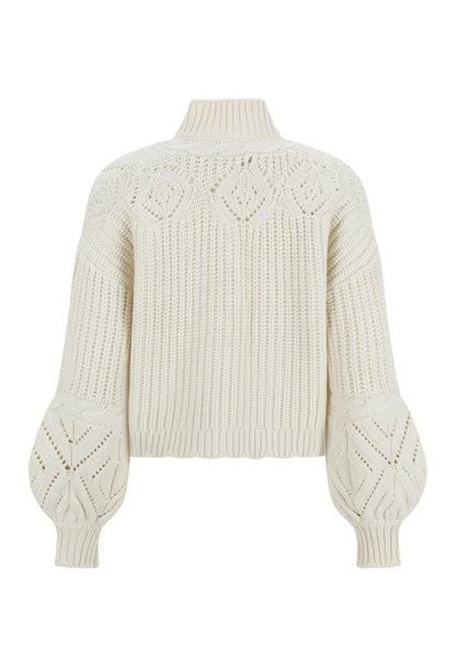 Half Zip High Collar Cable Knit Cropped Sweater