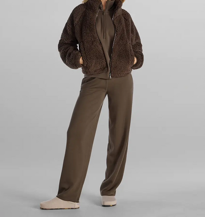 Stand Collar Zip Up Cropped Teddy Fleece Jacket