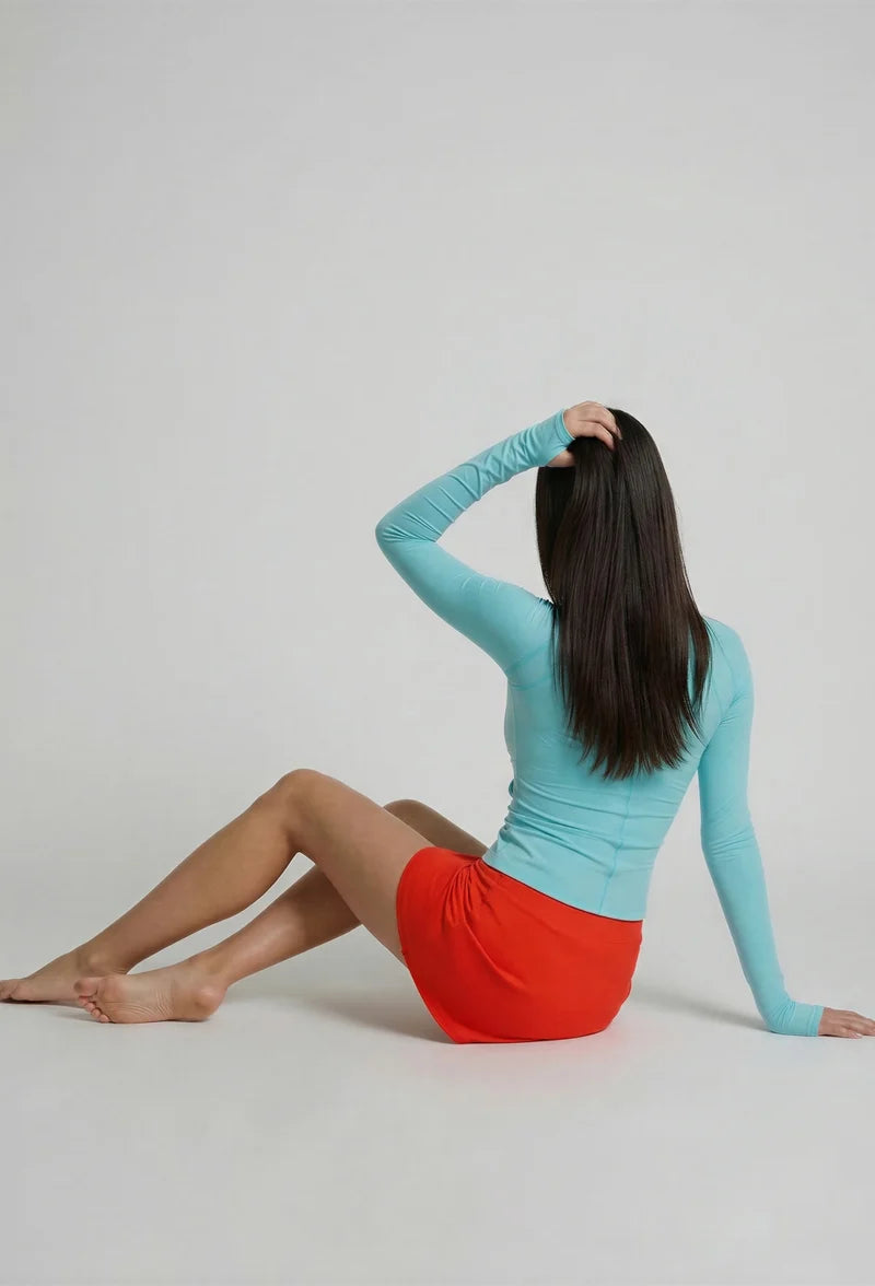 Drawstring Front V-Neck Long Sleeve Cropped Top