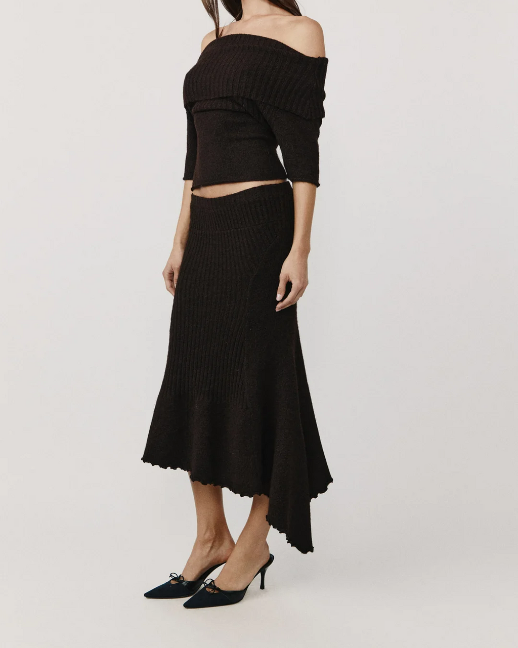 Foldover Off Shoulder Half Sleeve Knit Top