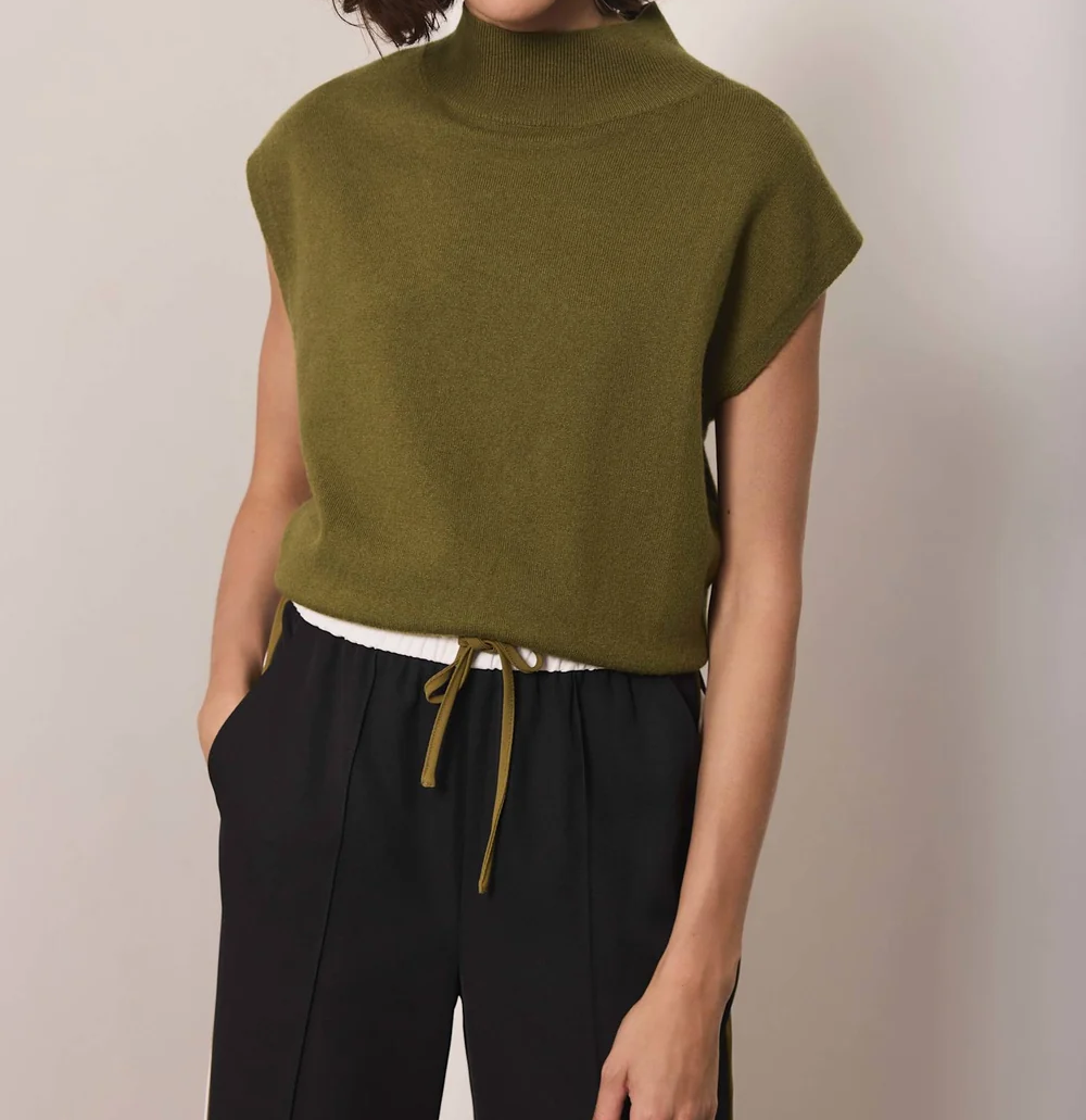 High Neck Cap Sleeve Knit Vest Top