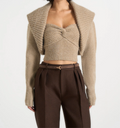 Twisted Bandeau Top With Oversized Collar Knit Shrug Set