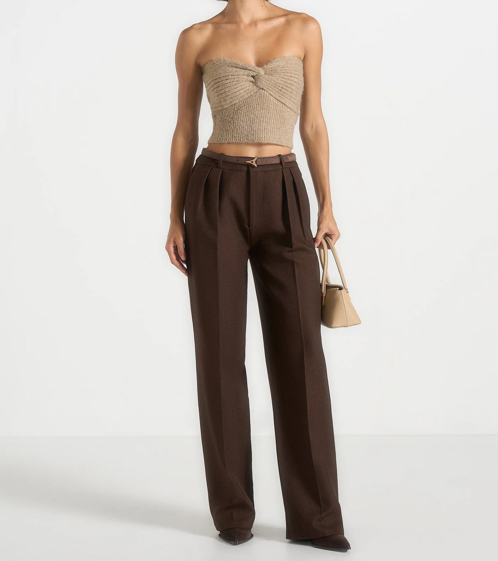 Twisted Bandeau Top With Oversized Collar Knit Shrug Set